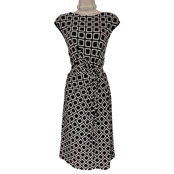 Size 14 RALPH LAUREN CHOCOLATE GEOMETRIC PRINT KNOT DRESS Day/Evening Wedding Ca - Picture 1 of 5